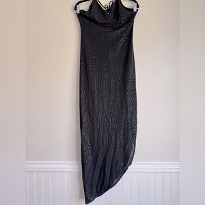 VTG Kitty USA Womens Dress M Black Slit Open Back Glitter Whimsigoth Grunge Y2K